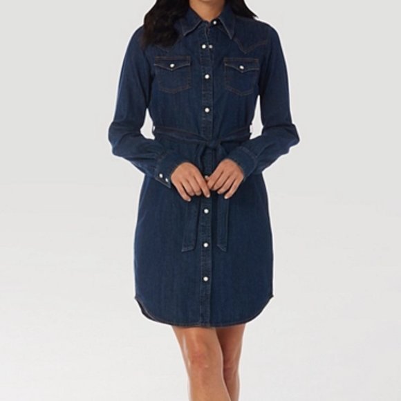 Wrangler Retro XS S Denim Western Embroidered Dress Shirtdress Belted Nwt - Picture 9 of 10